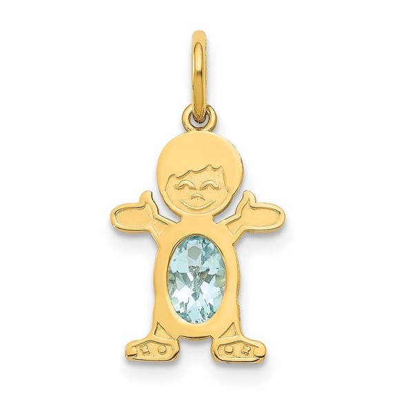 Million Charms 14k Yellow Gold Boy 6x4 Oval Genuine Aquamarine-March